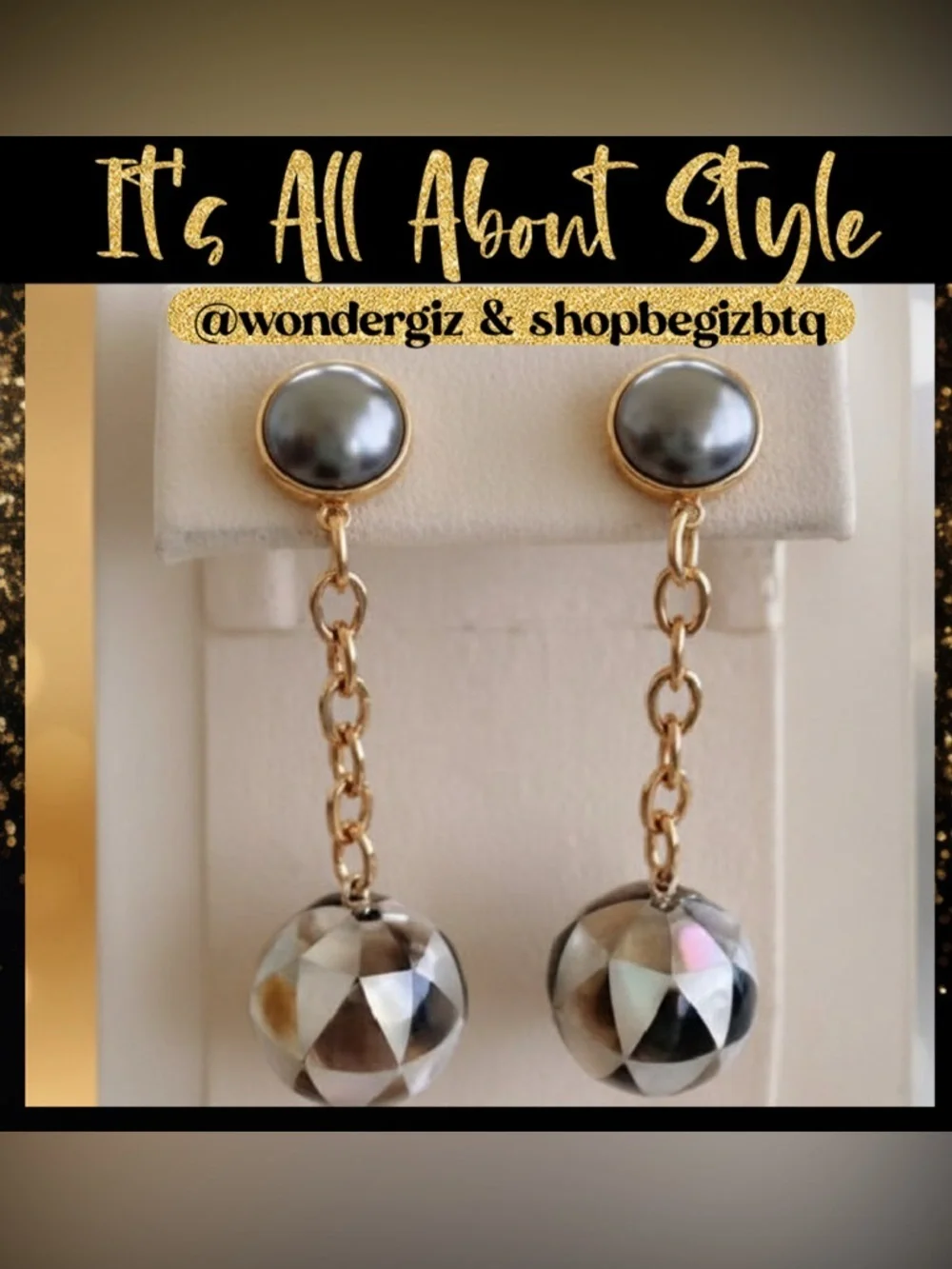 Authentic Tory Burch Faceted Mother of Pearl Linear Ball Drop Earrings